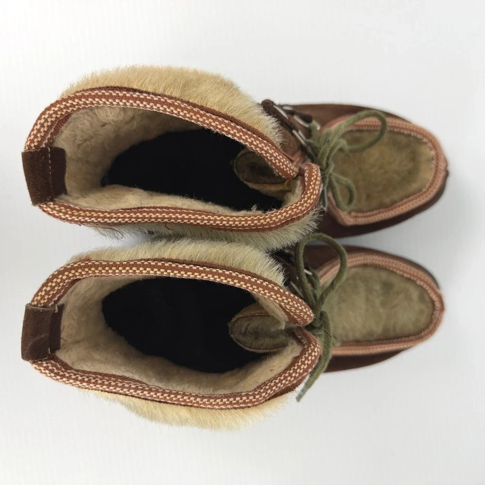 Vintage Made in Italy Brown Suede Faux Fur Apres Ski Boots Womens 9 Lug Sole‎